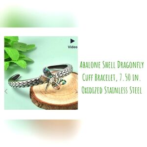 Abalone Dragonfly cuff bracelet, stainless steel